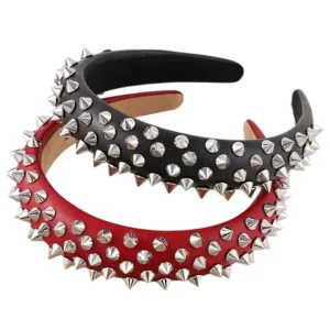 Serre-Tête en Cuir Clouté Noir ou Rouge.