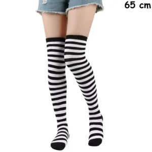 Bas rayés noir & blanc - 65 cm, hauteur cuisse.