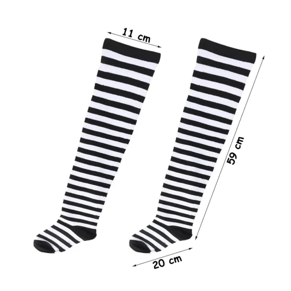 Bas rayés noir & blanc - 79 cm, extra-longs (dimensions) Bas rayés noir & blanc - 79 cm, extra-longs (dimensions).