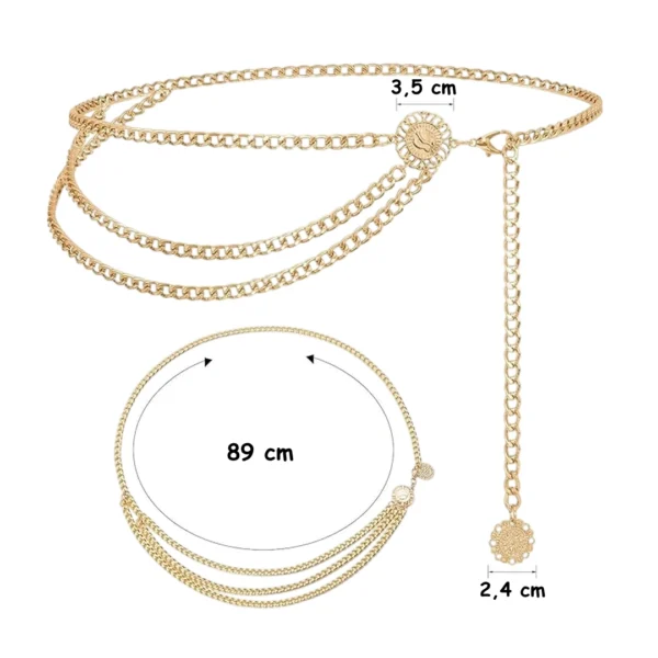 Ceinture Chaîne de Taille Triple Rang pour Femme Acier 316L Doré PVD 89 cm Ceinture Chaîne de Taille Triple Rang pour Femme Acier 316L Doré PVD 89 cm.