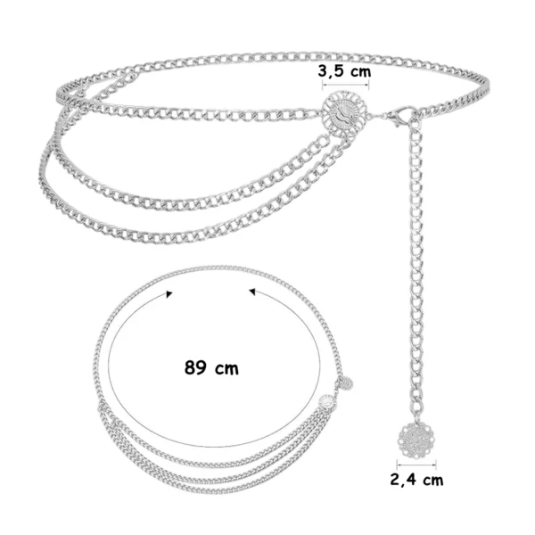 Ceinture Chaîne de Taille Triple Rang pour Femme Acier 316L Poli 89 cm Ceinture Chaîne de Taille Triple Rang pour Femme Acier 316L Poli 89 cm.