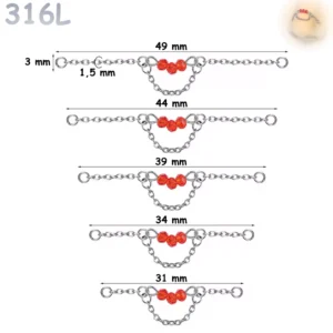 Chaîne de Nez Double Nostril à Perles Rouges 31-49 mm.