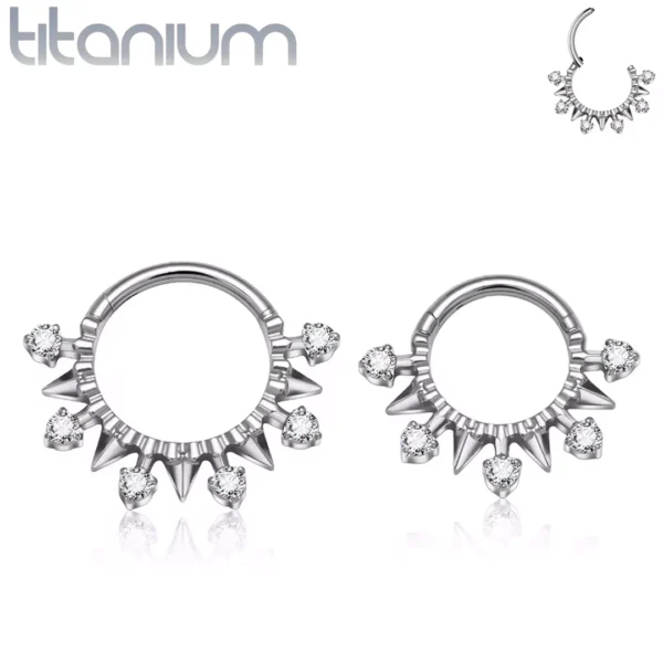 Clicker Titane Arc de Pointes Métalliques Ponctué de Zircons Clicker Titane Arc de Pointes Métalliques Ponctué de Zircons.