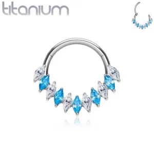 Clicker Titane orné de Zirconiums Taille Marquise Bicolores.