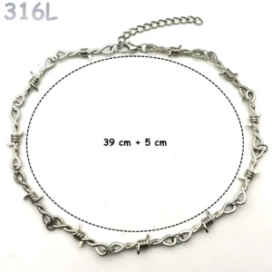 Collier Choker en Fil Barbelé Acier 316L 39-44 cm.
