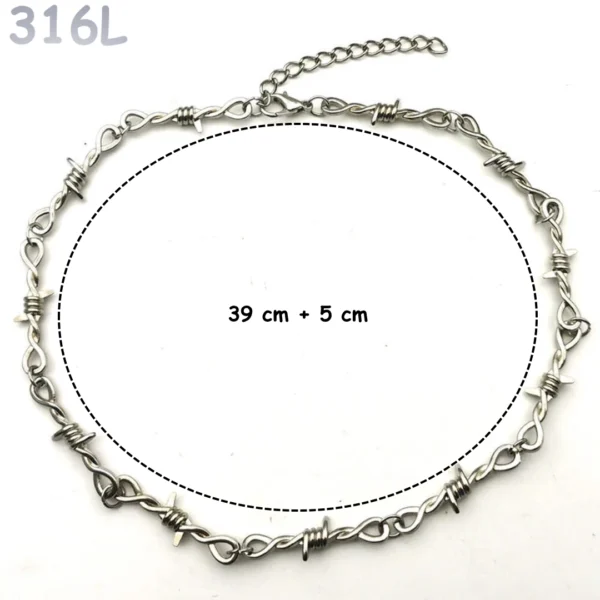 Collier Choker en Fil Barbelé Acier 316L 39-44 cm Collier Choker en Fil Barbelé Acier 316L 39-44 cm.