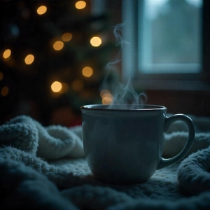 Mise en scène café Père Noël près du sapin.