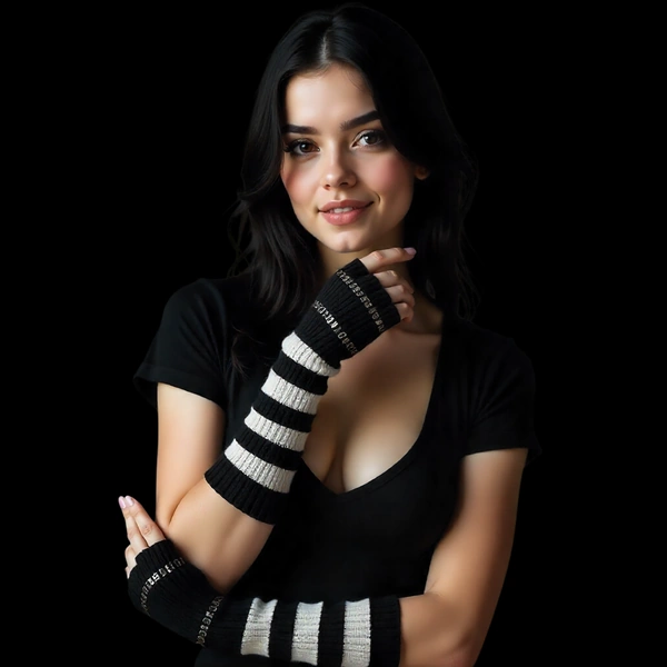 Mitaines Tissu Gothiques & Rayées - Style Alternatif.