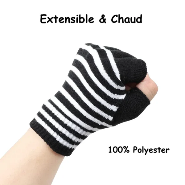 Mitaines à Rayures Noires & Blanches S-M Extensibles en 100% Polyester Mitaines à Rayures Noires & Blanches S-M Extensibles en 100% Polyester.