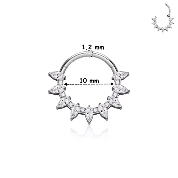 Piercing Clicker Titane à Arc Harmonieux de Zirconiums Taillés en Marquise (variante 10 mm gris argenté) Piercing Clicker Titane à Arc Harmonieux de Zirconiums Taillés en Marquise (variante 10 mm gris argenté)