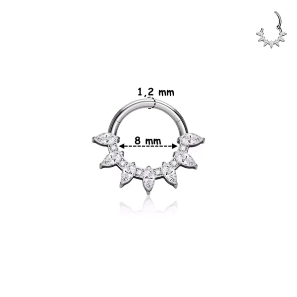 Piercing Clicker Titane à Arc Harmonieux de Zirconiums Taillés en Marquise (variante 8 mm gris argenté) Piercing Clicker Titane à Arc Harmonieux de Zirconiums Taillés en Marquise (variante 8 mm gris argenté)