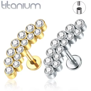 Piercing Labret Courbé Titane à Double Ligne de Zirconiums.