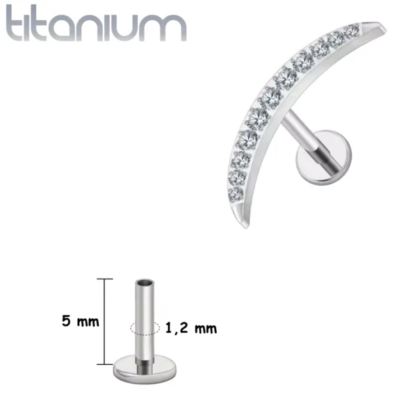 Piercing Labret Courbé en Titane ASTM-F136 Pavé de Zircons Griffés (variante gris argenté 5 mm) Piercing Labret Courbé en Titane ASTM-F136 Pavé de Zircons Griffés (variante gris argenté 5 mm)