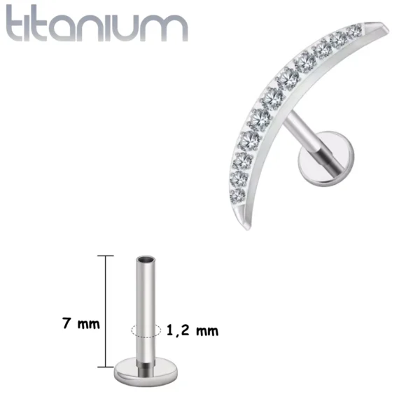Piercing Labret Courbé en Titane ASTM-F136 Pavé de Zircons Griffés (variante gris argenté 7 mm) Piercing Labret Courbé en Titane ASTM-F136 Pavé de Zircons Griffés (variante gris argenté 7 mm)