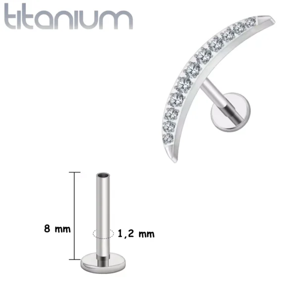 Piercing Labret Courbé en Titane ASTM-F136 Pavé de Zircons Griffés (variante gris argenté 8 mm) Piercing Labret Courbé en Titane ASTM-F136 Pavé de Zircons Griffés (variante gris argenté 8 mm)
