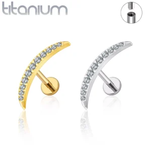 Piercing Labret Courbé en Titane Pavé de Zircons Griffés.