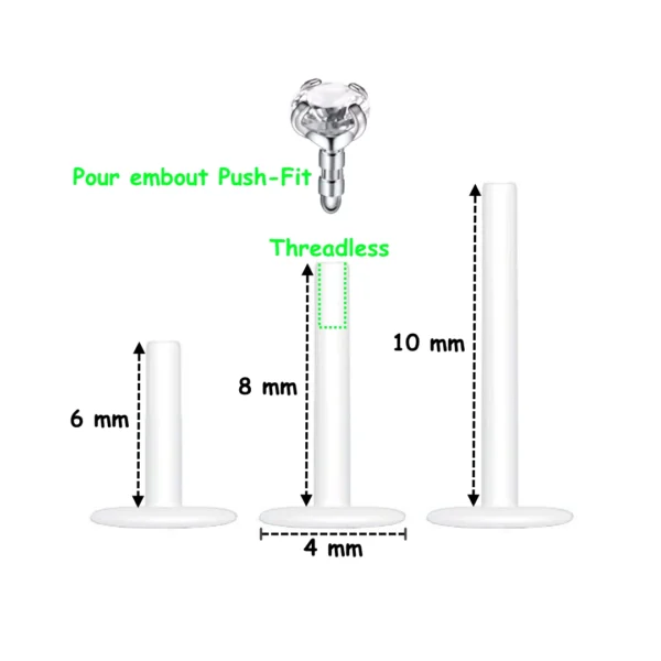 Piercing Labret de Remplacement à Tige Bioflex® Threadless 6 mm 8 mm 10 mm Piercing Labret de Remplacement à Tige Bioflex® Threadless 6 mm 8 mm 10 mm