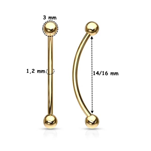 Piercing Snake Eyes Barbell Courbé en Titane ASTM-F136 Anodisé Doré 14-16 mm Piercing Snake Eyes Barbell Courbé en Titane ASTM-F136 Anodisé Doré 14-16 mm.