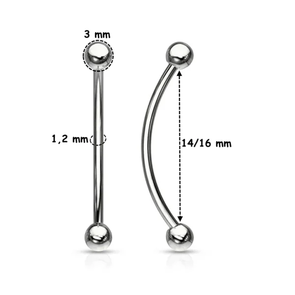 Piercing Snake Eyes Barbell Courbé en Titane Gris Argenté Poli 14-16 mm Piercing Snake Eyes Barbell Courbé en Titane Gris Argenté Poli 14-16 mm.