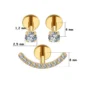 Trio Smiley Piercing Oreille en Titane ASTM-F136 & Zircons (variante anodisée doré avec dimensions).
