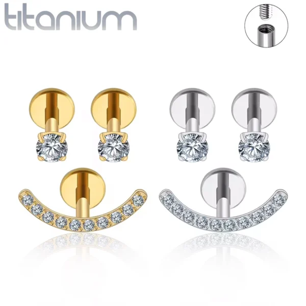 Trio Smiley Piercing Oreille en Titane & Zircons Trio Smiley Piercing Oreille en Titane & Zircons.