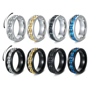 Bague Anti-Stress à Double Anneau Rotatif Cranté.