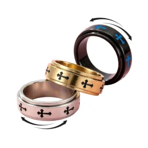 Bague Rotative Anti-Stress à Croix Gothiques en Acier 316L.