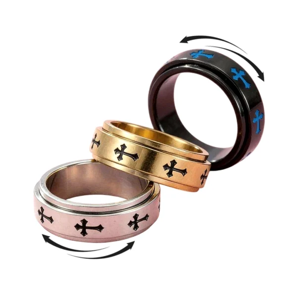Bague Rotative Anti-Stress à Croix Gothiques en Acier 316L Bague Rotative Anti-Stress à Croix Gothiques en Acier 316L.