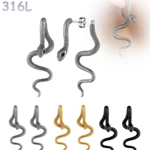 Boucles d’Oreilles Serpent Traversant en Acier 316L.