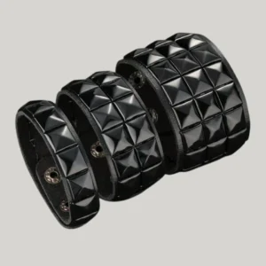 Bracelet Cuir à Rivets Punk Pyramide Noirs 1-2-3 Rangées.