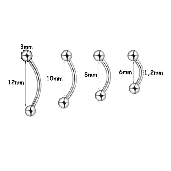 Piercing Banane Acier 316L 1,2 mm - 6 à 12 mm (dimensions) Piercing Banane Acier 316L 1,2 mm - 6 à 12 mm (dimensions).