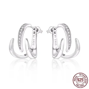 Boucles d’oreilles Griffes Argent 925 & Zircons Pavés.