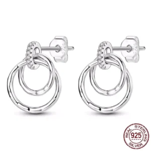 Boucles d'oreilles Triple Anneaux Entrelacés en Argent 925.
