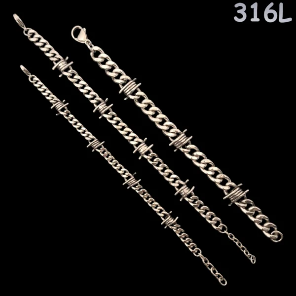 Bracelet Maillons Cubains & Barbelés en Acier 316L Bracelet Maillons Cubains & Barbelés en Acier 316L.