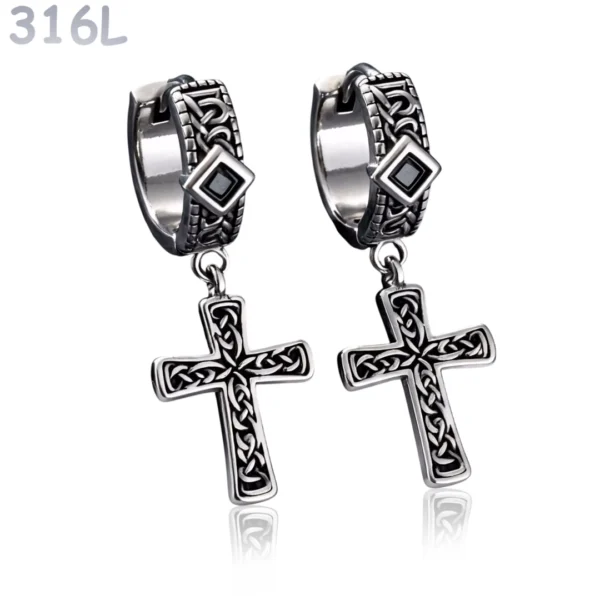 Créoles Gothiques à Croix Nordique & Zircon Noir.