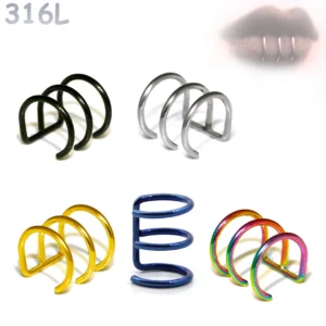 Faux Piercing Triple Anneau Lèvre & Cartilage en Acier 316L.