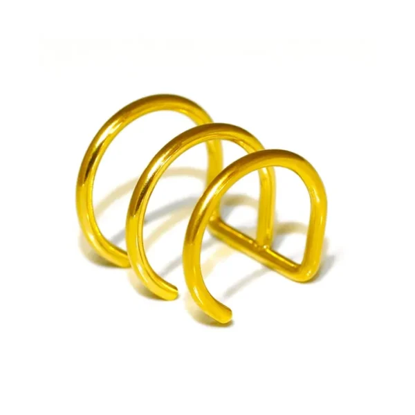 Faux Piercing Triple Anneau Lèvre & Cartilage en Acier 316L Doré PVD Faux Piercing Triple Anneau Lèvre & Cartilage en Acier 316L Doré PVD