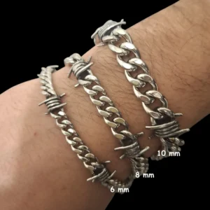 Homme avec Bracelet Maillons Cubains 6 mm 8 mm 10 mm & Barbelés en Acier 316L.