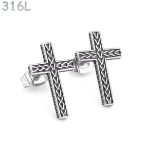 Boucles d’Oreilles Croix Ornementale Acier 316L.