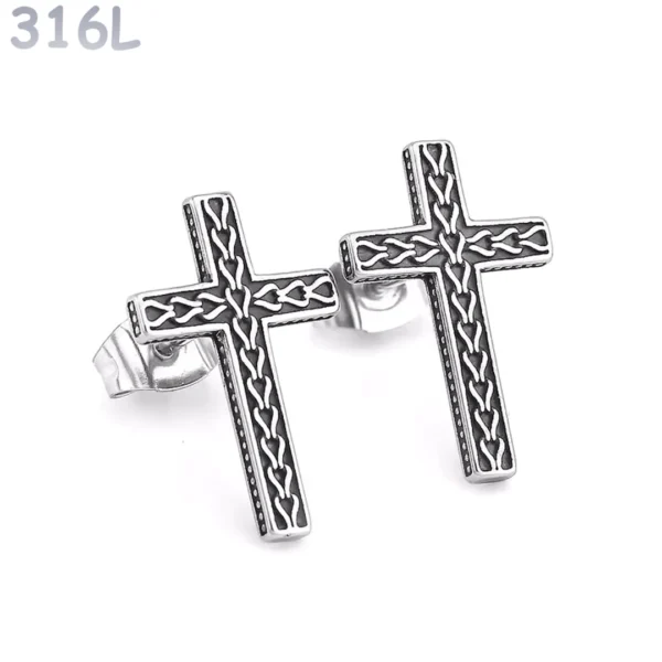 Boucles d’Oreilles Croix Ornementale Acier 316L.