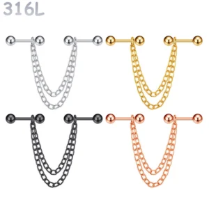 Connecteur Double Piercing Oreille Chaînes & Barbells.