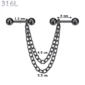 Connecteur Double Piercing Oreille Chaînes & Barbells en Acier 316L Noir PVD.