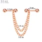 Connecteur Double Piercing Oreille Chaînes & Barbells en Acier 316L Or Rose PVD.