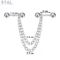 Connecteur Double Piercing Oreille Chaînes & Barbells en Acier 316L Poli.