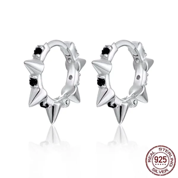 Créoles Argent 925 Pointes & Zirconiums Noirs Alternés.