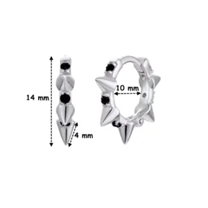 Créoles Argent 925 Pointes & Zirconiums Noirs Alternés (dimensions).