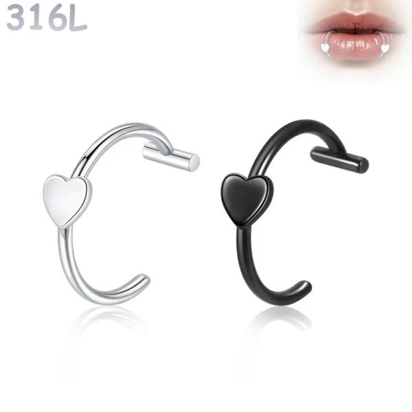 Faux Piercing Lèvre Anneau avec Cœur en Acier 316L Faux Piercing Lèvre Anneau avec Cœur en Acier 316L.