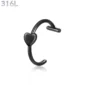 Faux Piercing Lèvre Anneau avec Cœur en Acier 316L Noir PVD.