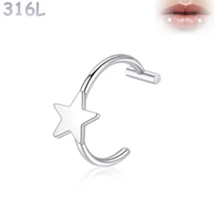 Faux Piercing Lèvre Anneau avec Étoile en Acier 316L.