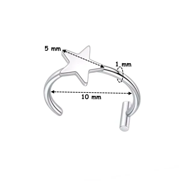 Faux Piercing Lèvre Anneau avec Étoile en Acier 316L (dimensions) Faux Piercing Lèvre Anneau avec Étoile en Acier 316L (dimensions).